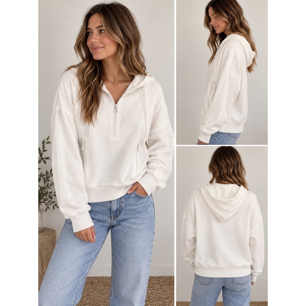 NWT Old Navy Active Dynamic Fleece Full Zip Hoodie White M Athleisure